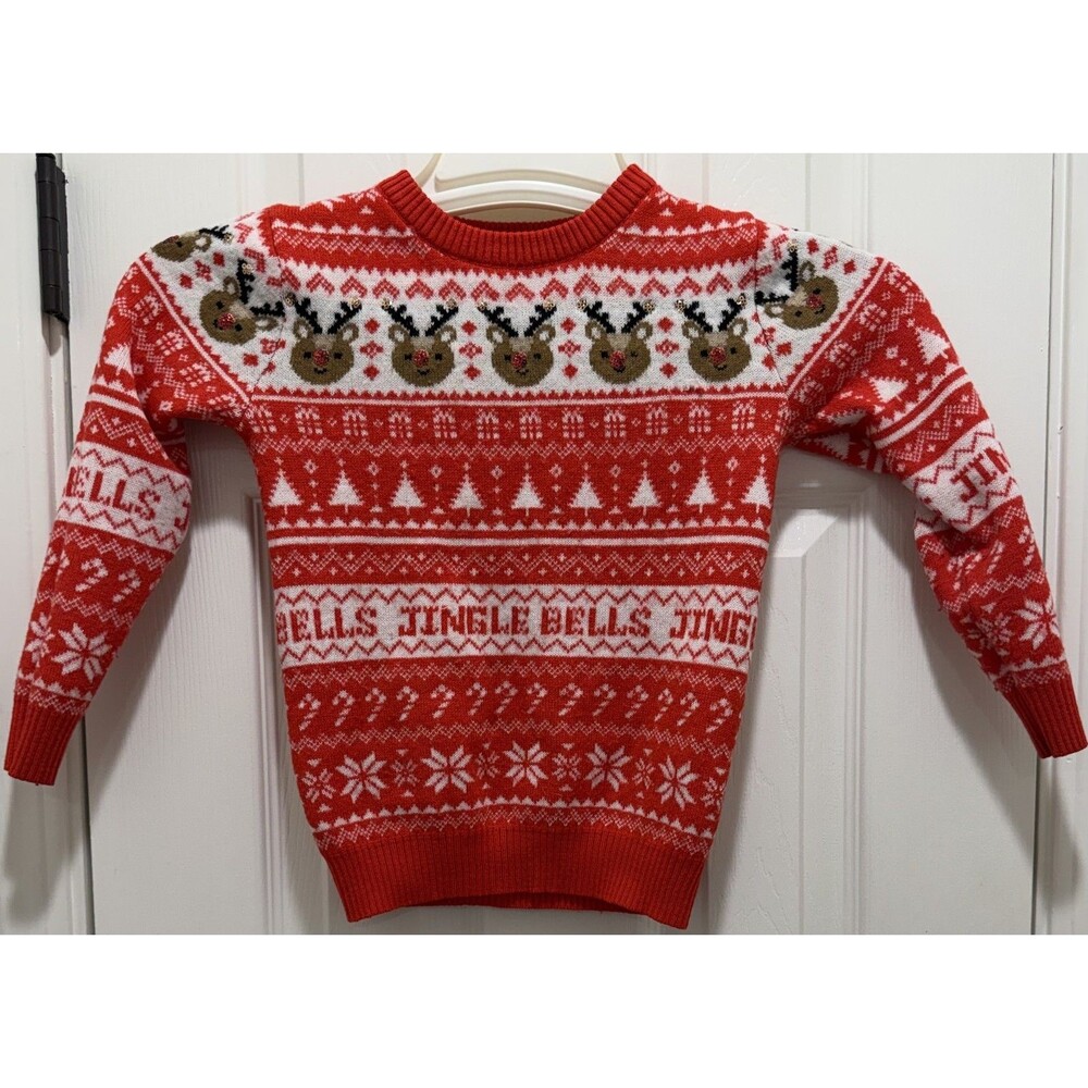 Girls Red Christmas Tree Sweater Kids Size Small S Holiday Time